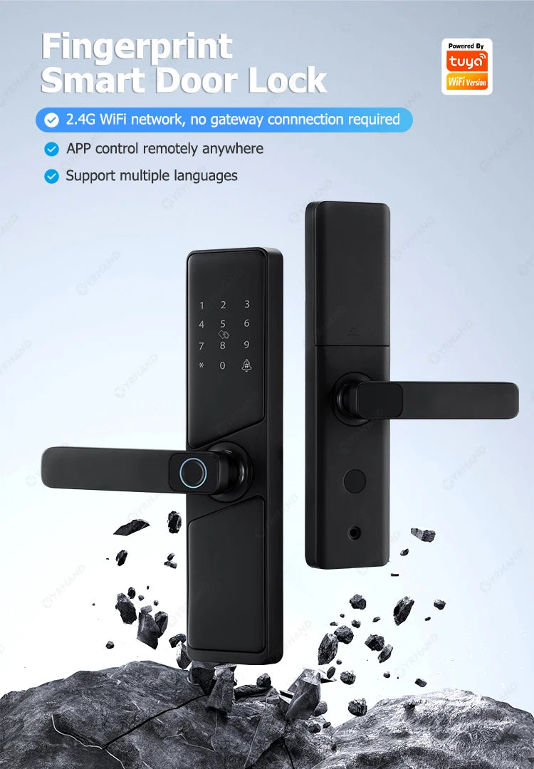9 languages Smart Electronic Door Lock with Biometric Fingerprint  Interface Tuya Wifi Compatible Home Security