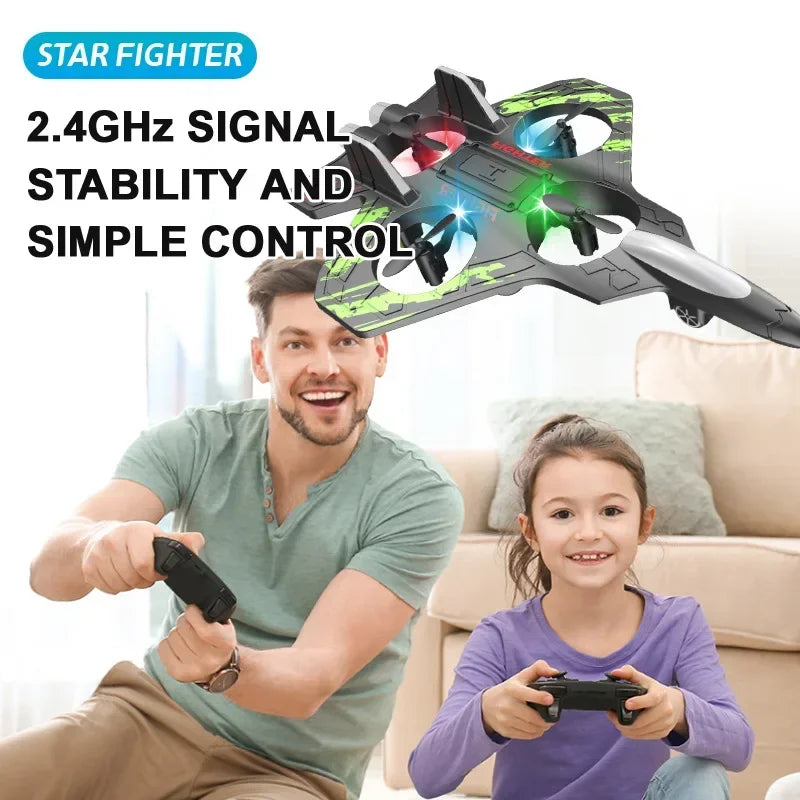 2.4G Remote Control Fighter 4-axis Gyro RC Airplane 360° Flip JetToy Hovering Helicopter with LED Colorful Lights Aircraft Model