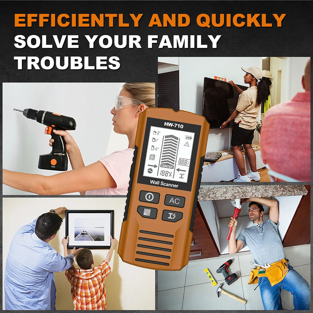 6-in-1 Electronic Wall Detector Multifunctional Handheld Measuring Instrument Stud Wood Finder Live Wire Scanner Metal Detector