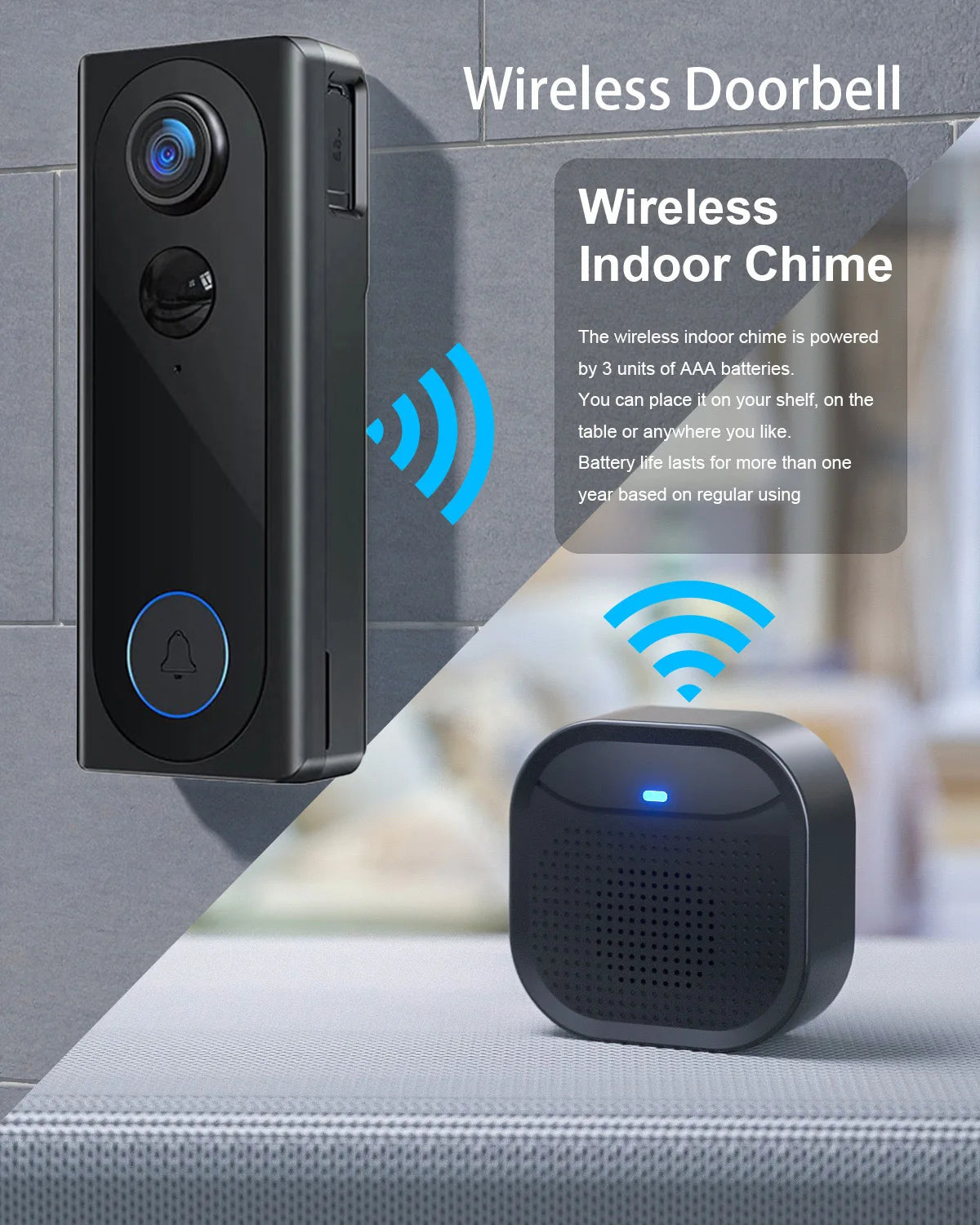 2MP 1080P Wireless WIFI Doorbell With Indoor  Chime 145Degree Wide Angle Video Door Phone Visual Door Peephole Viewer