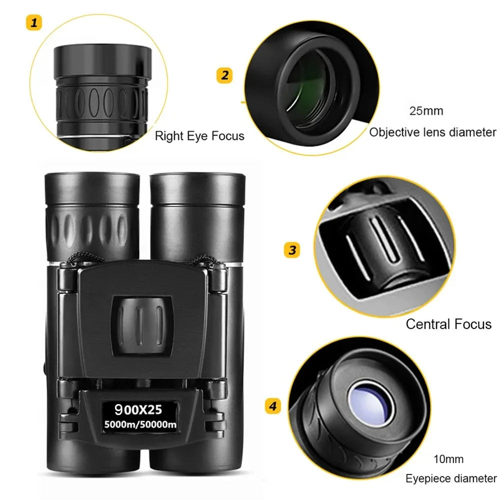900X25 Binoculars High Magnification Low Light Night Vision Compact Portable Outdoor Telescope
