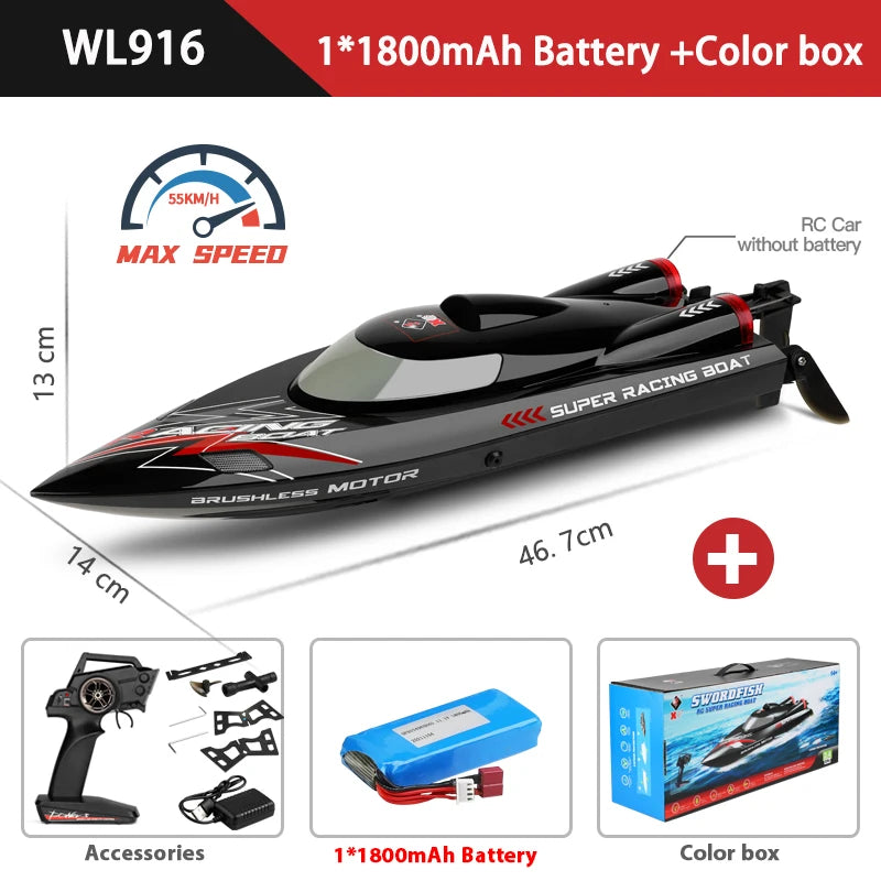 WLtoys WL916 RC Boat 55KM/H Brushless 2.4G Radio Electric High Speed Super Racing Boat Model Water Speedboat Kids Gifts RC Toys