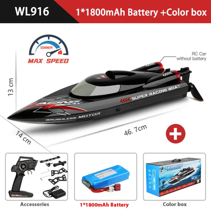 WLtoys WL916 RC Boat 55KM/H Brushless 2.4G Radio Electric High Speed Super Racing Boat Model Water Speedboat Kids Gifts RC Toys