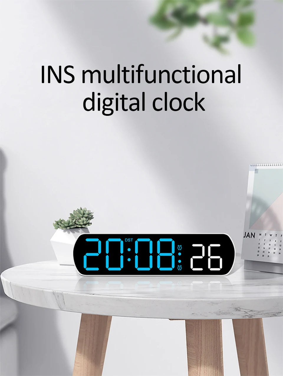 Voice Activated Multifunction Digital Alarm Clock LED Timer Clock 12/24H Temperature Date Display Desktop Alarm Clock Night Mode