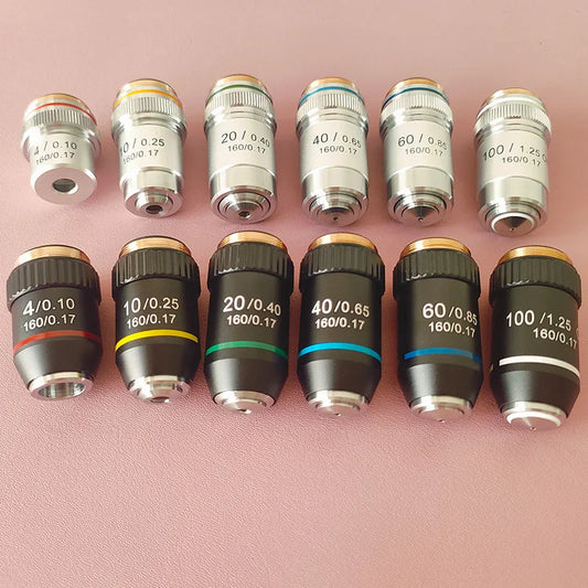 Biological Microscopes Lens 4X 10X 20X 40X 60X 100X(oil) 195 Achromatic Objective Lens Parts
