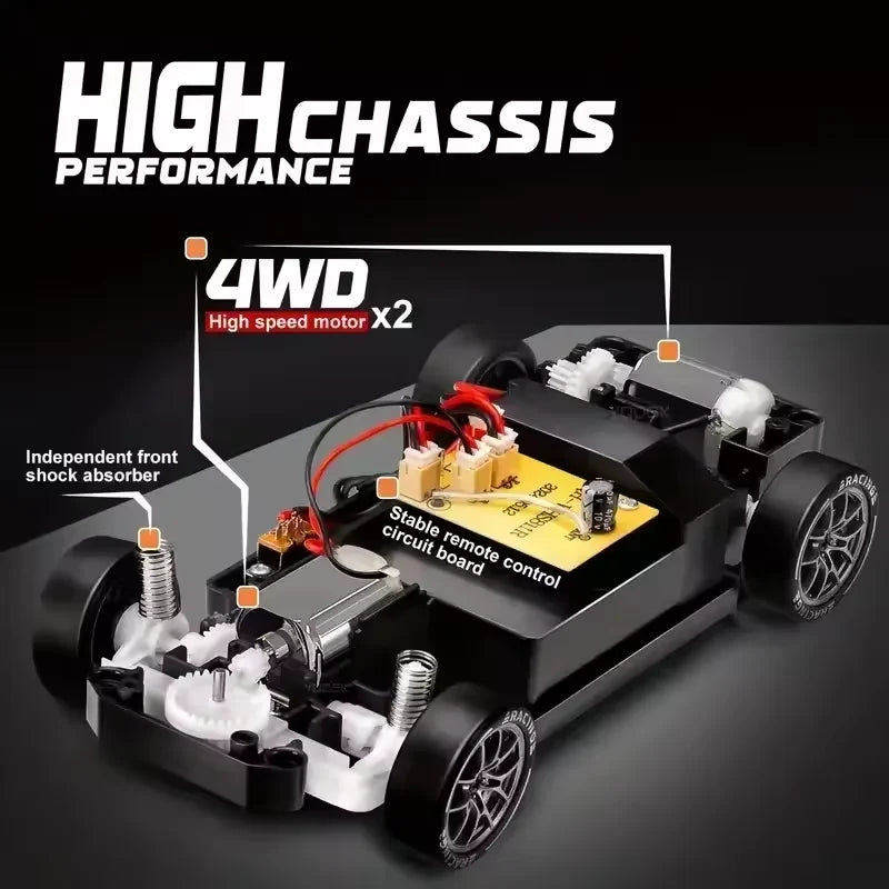 RC Cars 1/24 Remote Control Vehicle with LED Lights 2.4GHz 20KM/H 4WD High Speed RC Car Drifting Tires Racing Toy Gift Adult Kid