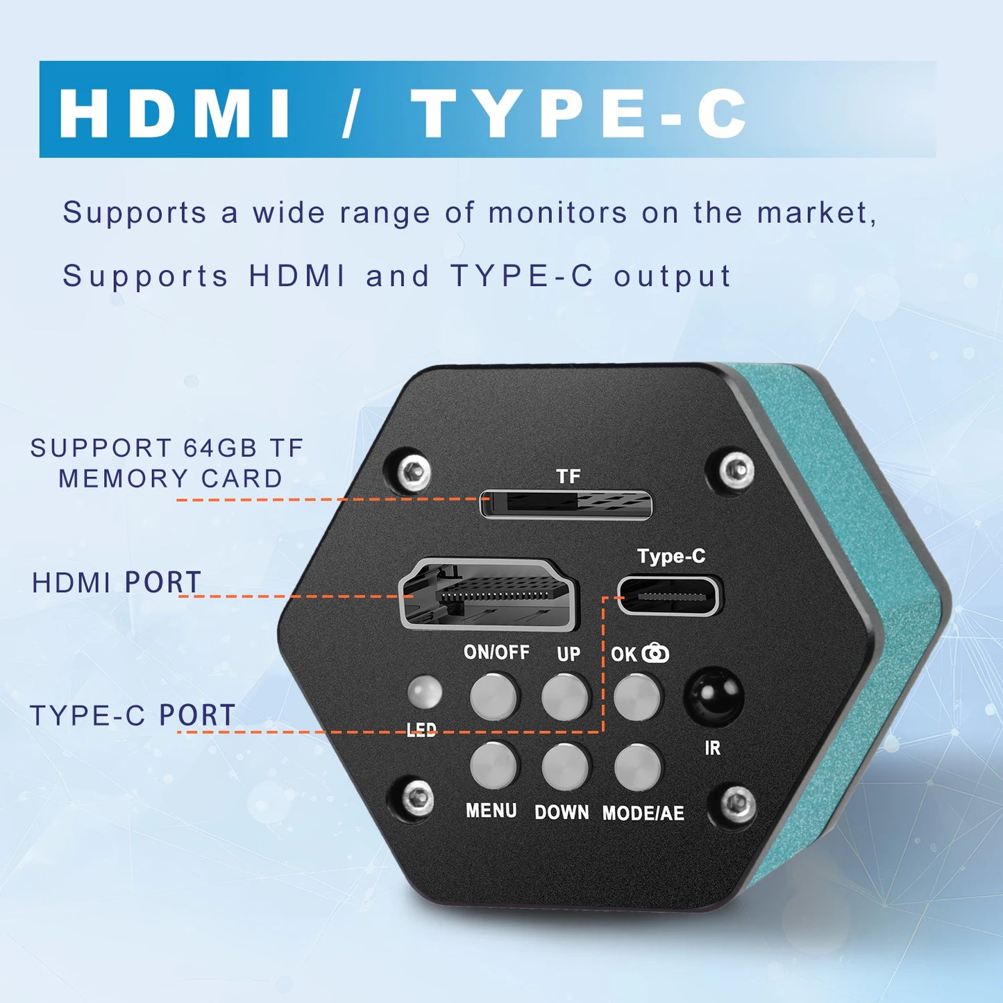 4K Digital Microscope 48MP Microscope For Electronics USB-C Industrial Cameras HDMI 1-150X Zoom C-Mount Lens Phone Pcb Soldering