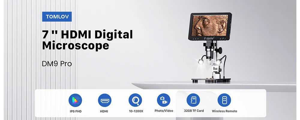 Elikliv EDM9 7 Inch 1080P LCD Digital Microscope 50X-1200X Soldering Electronics Microscopes With LED Lights Support PC Computer