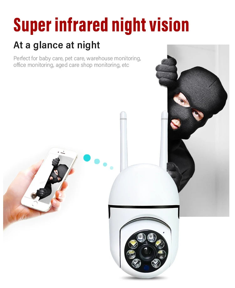 360°Rotating Security Camera – Wireless WiFi Indoor/Outdoor HD Night Vision Human Tracking 2-Way Talk APP Control Cloud Storage