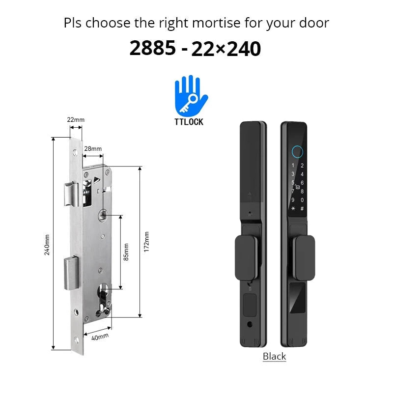 Waterproof Sliding Door Smart Lock TTLock App Alexa Fingerprint Digital Code RFID Card Anti-Lock Aluminum Glass Electronic Lock