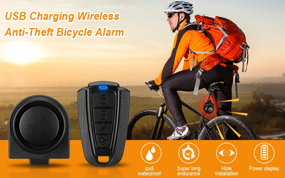 Hollarm Bicycle Vibration Alarm Wireless Motorcycle Alarm Anti-theft USB Rechargeable Remote Control Security System Waterproof