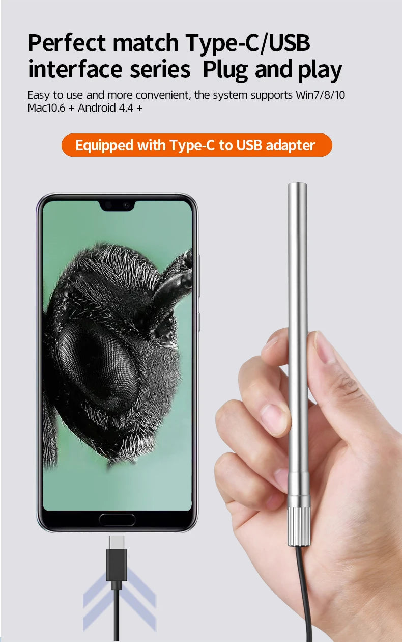 Handheld Digital Microscope Camera 1080P HD USB 8.5mm Inspection Camera 10x-200x Magnification Microscopes With 8 LED For USB C