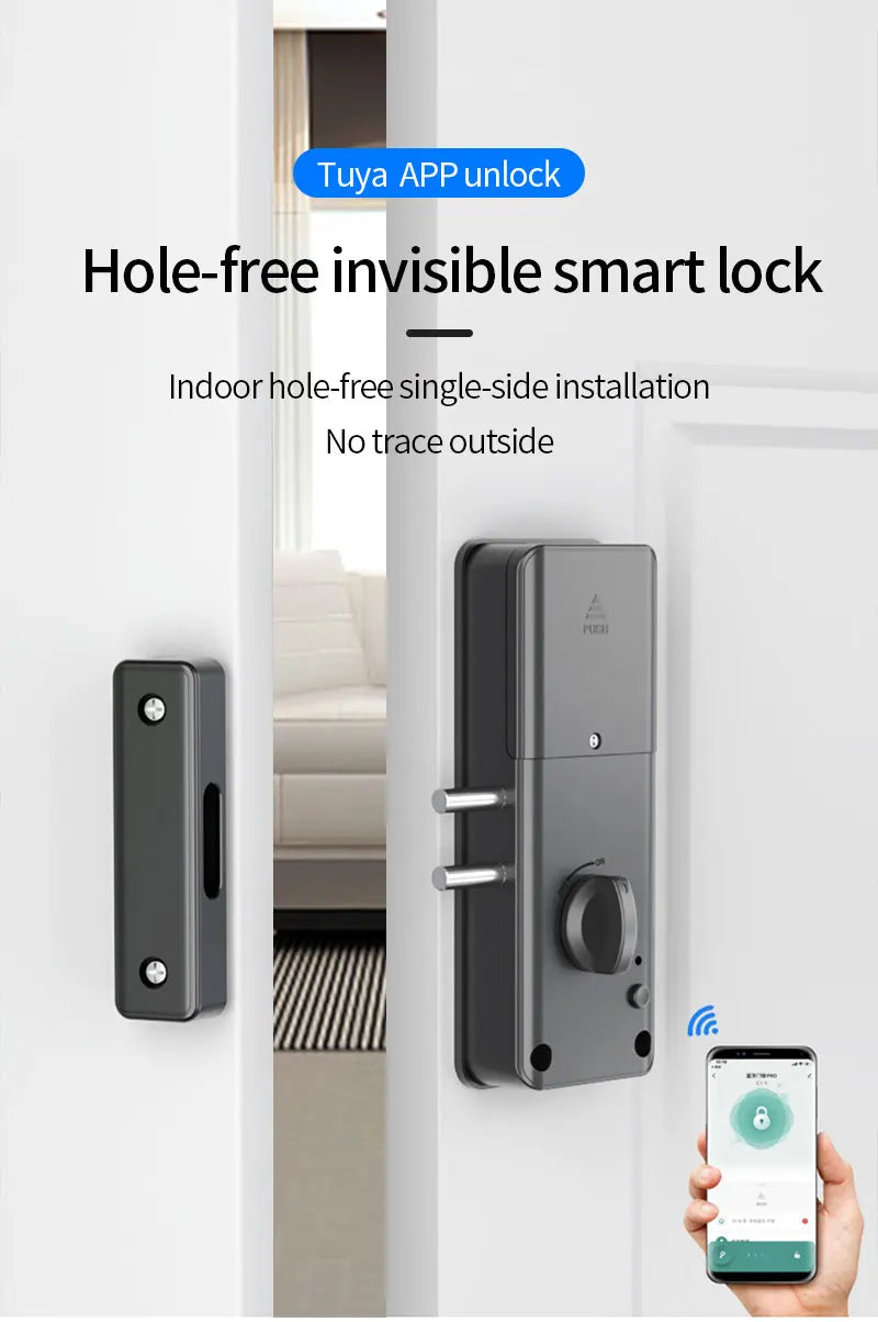 Smart Electric Motor Lock With Tuya App Keyless Entry Door Lock Concealed Invisible Installation IC Card Lock for Wooden Door