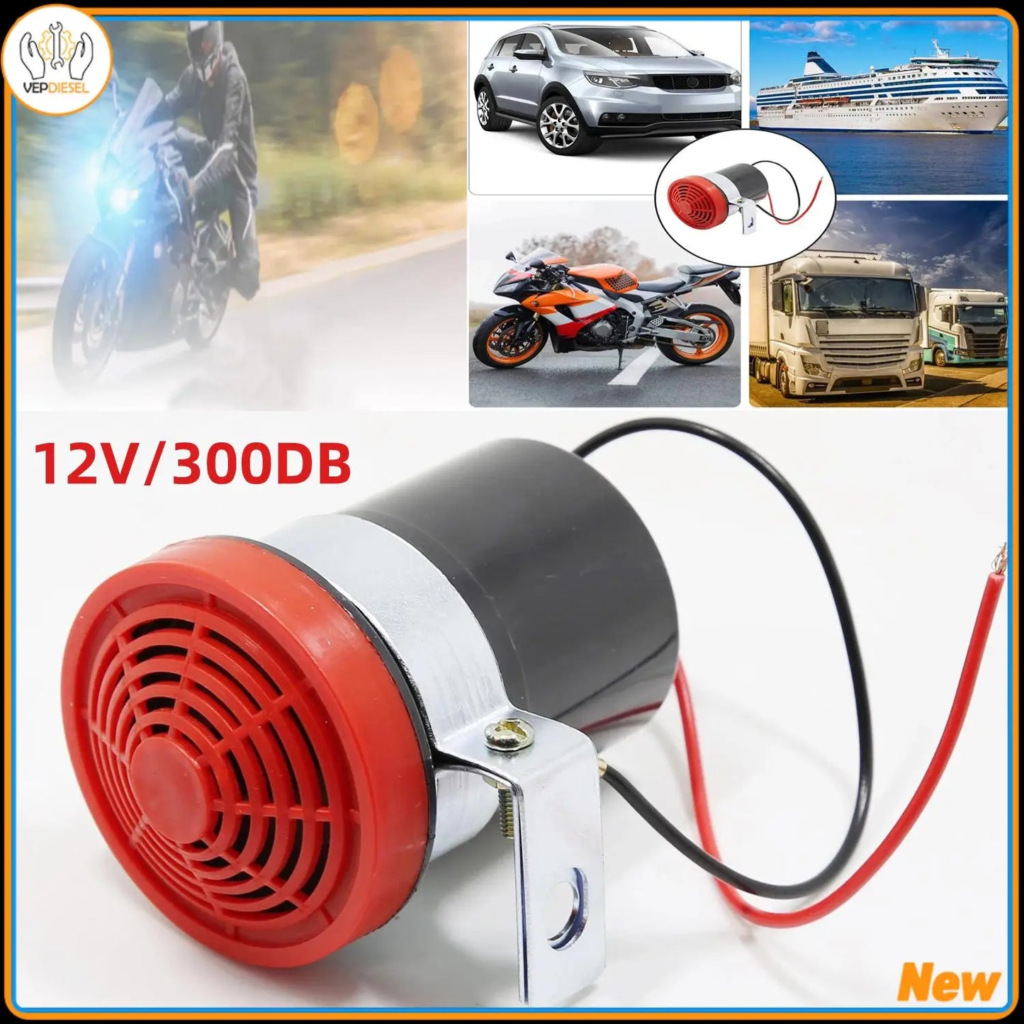 12V 300DB Car Reversing Alarm Beeper Signal Speaker Buzzer Warning Car Alert Horn Car Back-up Alarm For Car Motorcycle Vehicle