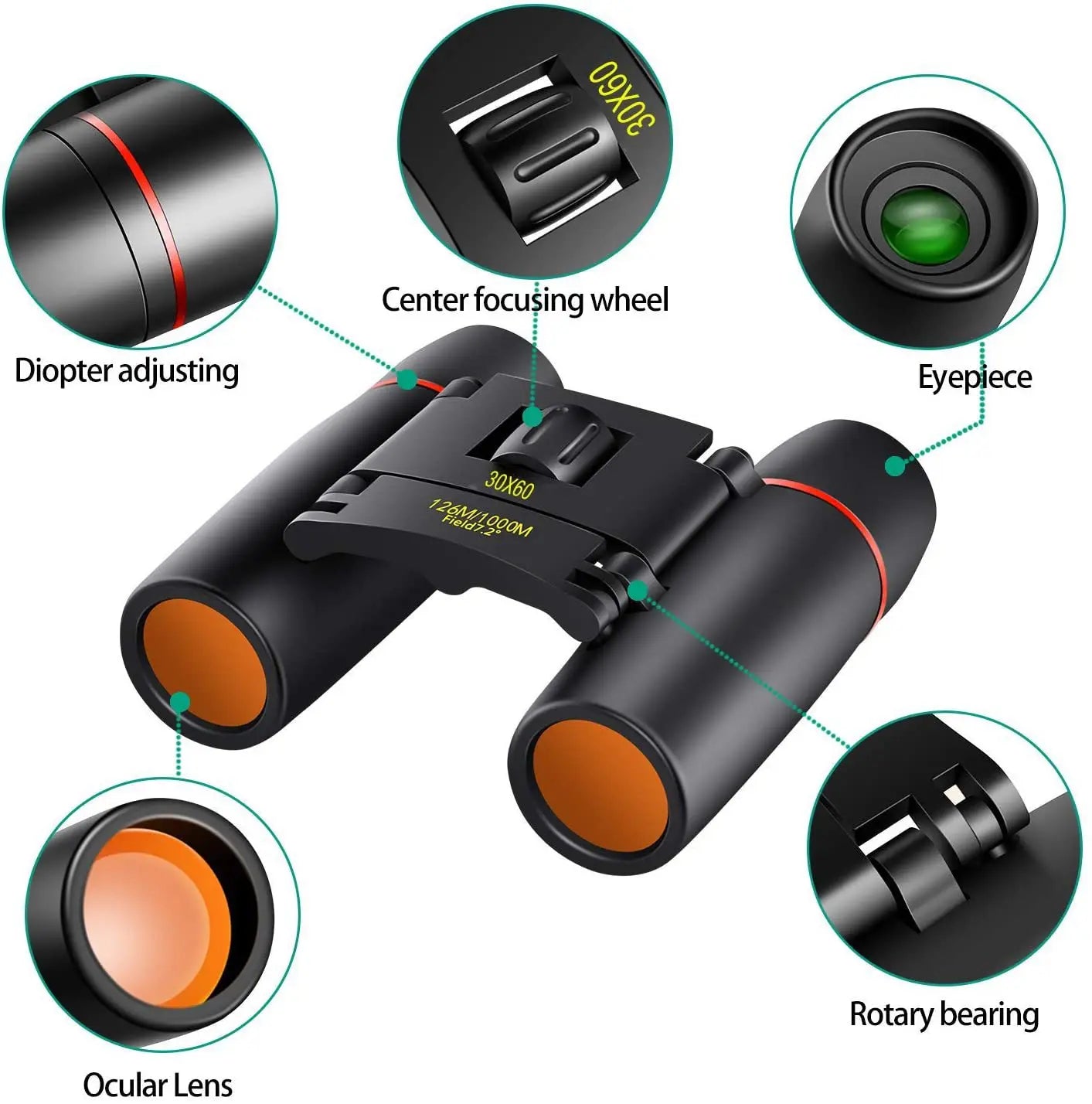 Small Binoculars Outdoor Travelling and Hunting Opera Glasses Compact Waterproof Outside Tourism Tool 30x60