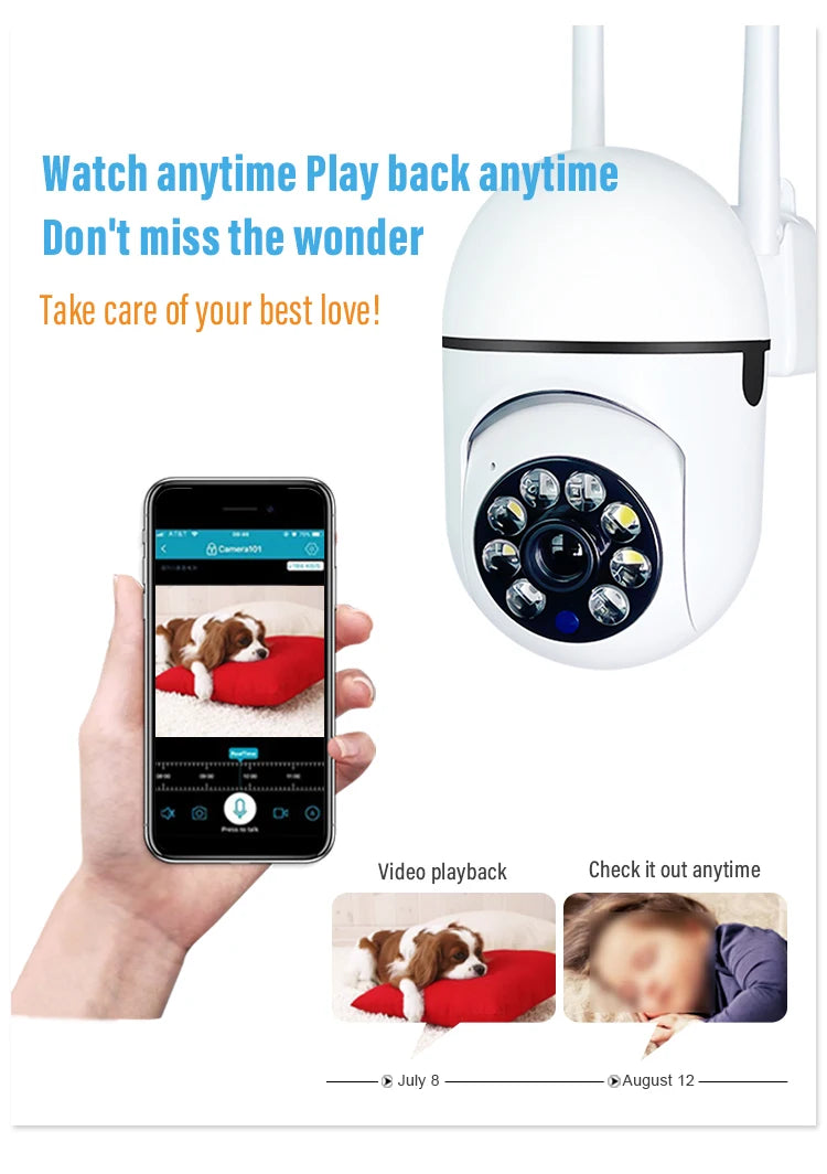 360°Rotating Security Camera – Wireless WiFi Indoor/Outdoor HD Night Vision Human Tracking 2-Way Talk APP Control Cloud Storage