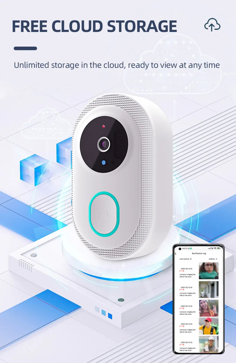 Smart Doorbell Ring Door Camera Infrared Night Viewing WiFi Wireless Video Bell Camera Rechargeable Video Intercom Doorbell