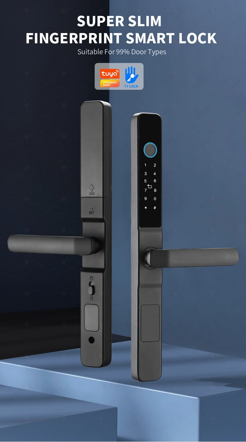 Waterproof Sliding Door Smart Lock TTLock App Alexa Fingerprint Digital Code RFID Card Anti-Lock Aluminum Glass Electronic Lock