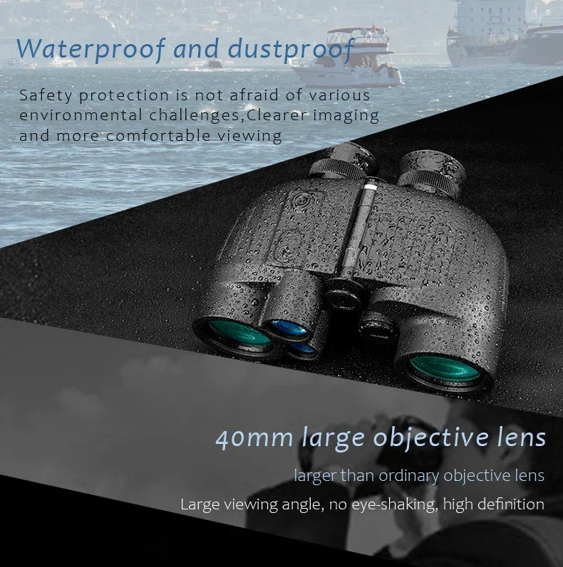 1500m Marine Binoculars for Adults 8x40 with Rangefinder and Compass IP65 Waterproof Marine UHD Binoculars Field of View 8°,