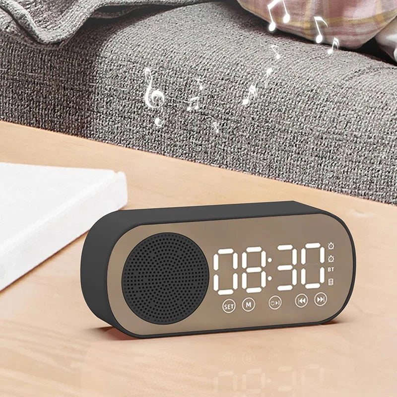 Alarm Clock Bluetooth Speaker, Digital Alarm Clock Radio with LED Mirror Display, Loud Alarm Clock for Heavy Sleepers
