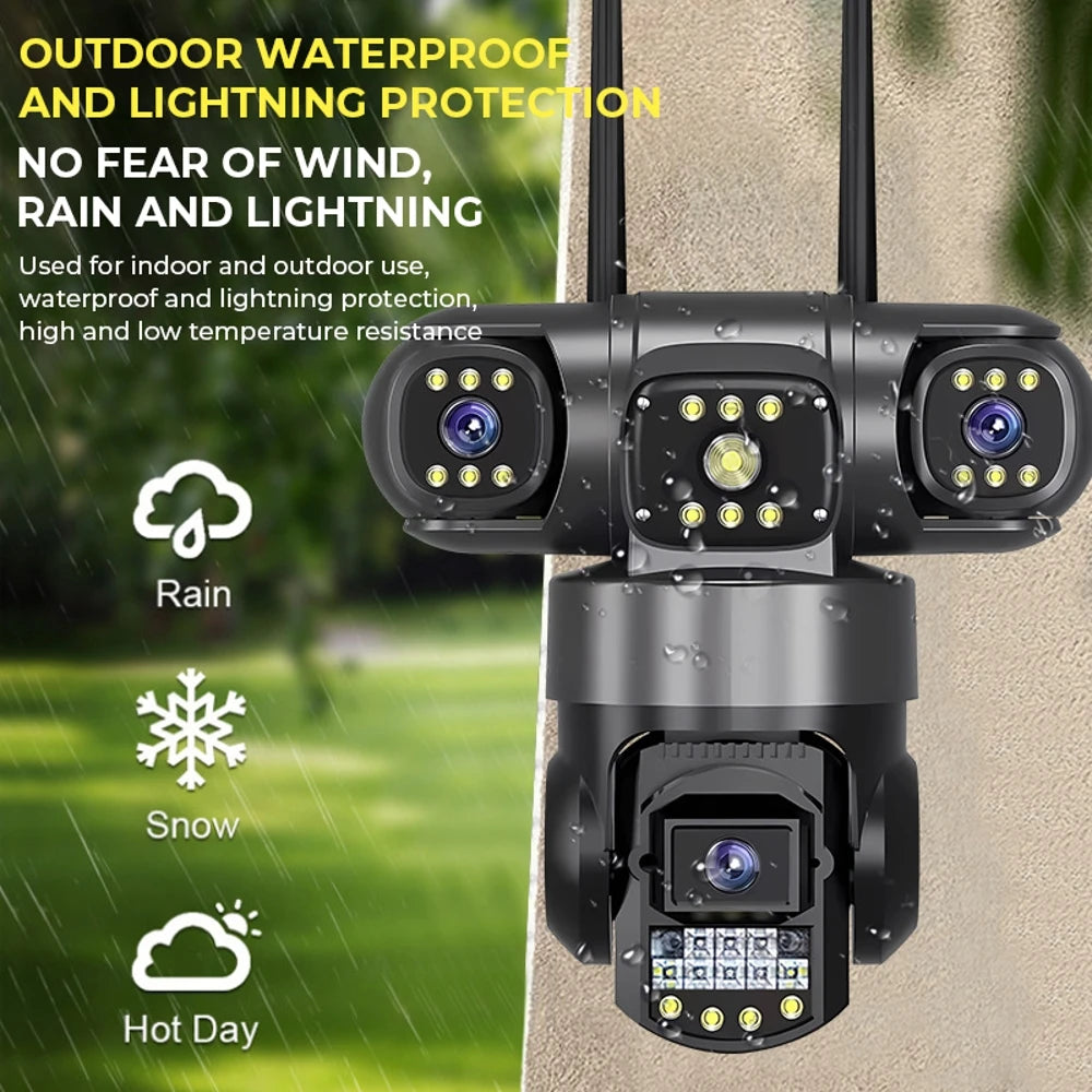 Security WiFi IP Camera Outdoor 12MP 6K Triple Lens Security Video Monitor Night Vision Wireless Cameras Motion Detection Alert
