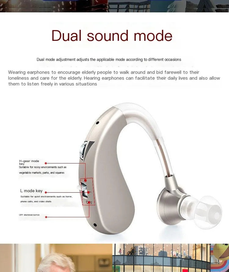 Hearing Aid Earphones Ear Hook Charging Comfort Assisted Listening Headset Dual Sound Sound Amplifier For Elderly People