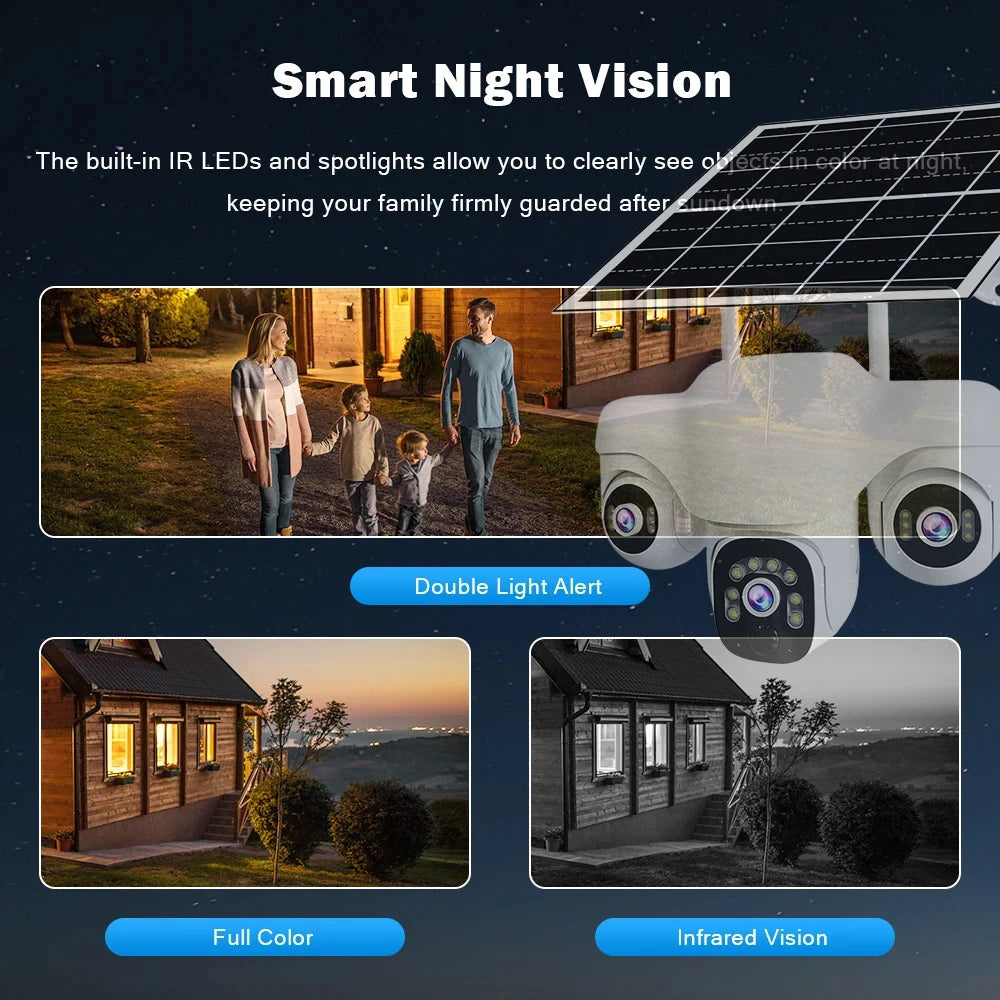 Home Security 4G IP Solar Camera Triple Screen 360°PTZ 10x Zoom CCTV 15MP Wireless Surveillance Security Protection IP Camera