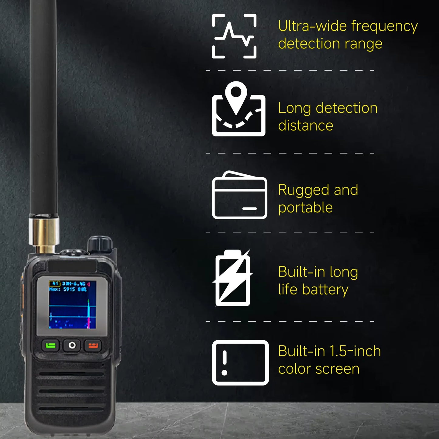 Drone Detector Anti Drone Detection 3 Language 30MHz-6.4GHz Ultra Wide Range Built-in 6000mah Battery for UAV Accurate Detection