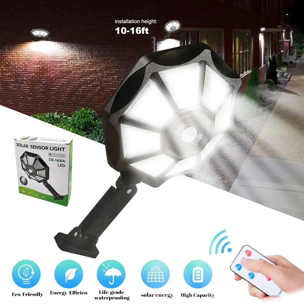 168 LED Solar Lights 12h Lighting Security Flood Lights Outdoor Motion Sensor Waterproof Garden Yard Street Lamp Waterproof