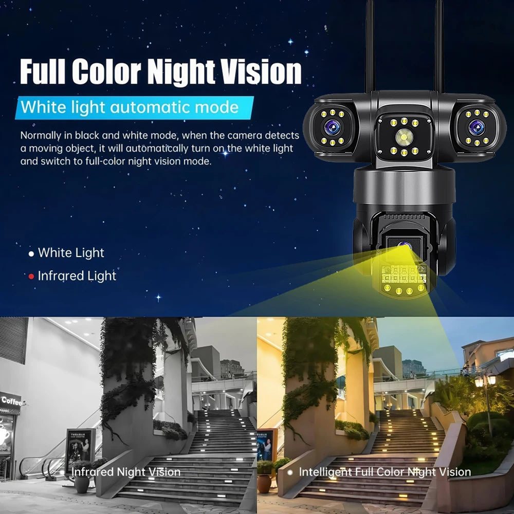 CCTV WiFi IP Camera Outdoor 12MP 6K Triple Lenses Triple Screens Security Video Monitor Night Vision Waterproof CCTV Cameras New