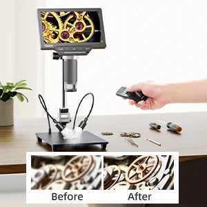 TOMLOV USB Digital Microscope 7 Inch Large Color LCD Screen Inspection DM201 SE 12MP 1-1200X Continuous Amplification Magnifier