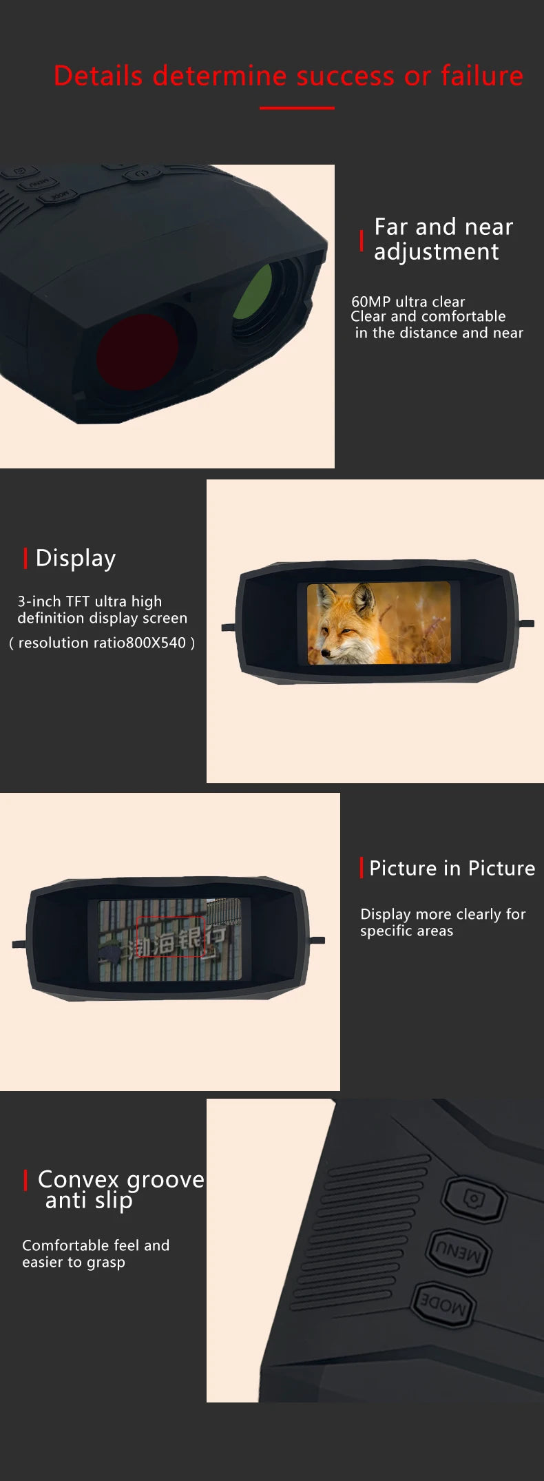 4K 60MP 3Inch Large Screen  8X Zoom NV6000 Full Color Night Vision Instrument  Googles Binocular Take Photo&Video Digital Camera