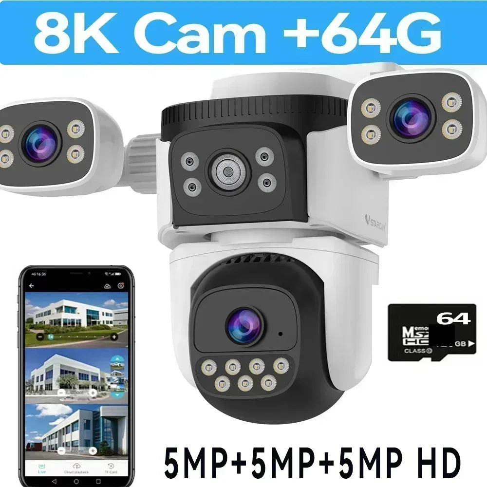10K 20MP Three Screen Home Security WiFi Cam 360° PTZ 10X Zoom CCTV Wireless Surveillance IP Cam Security Protection Video Cam