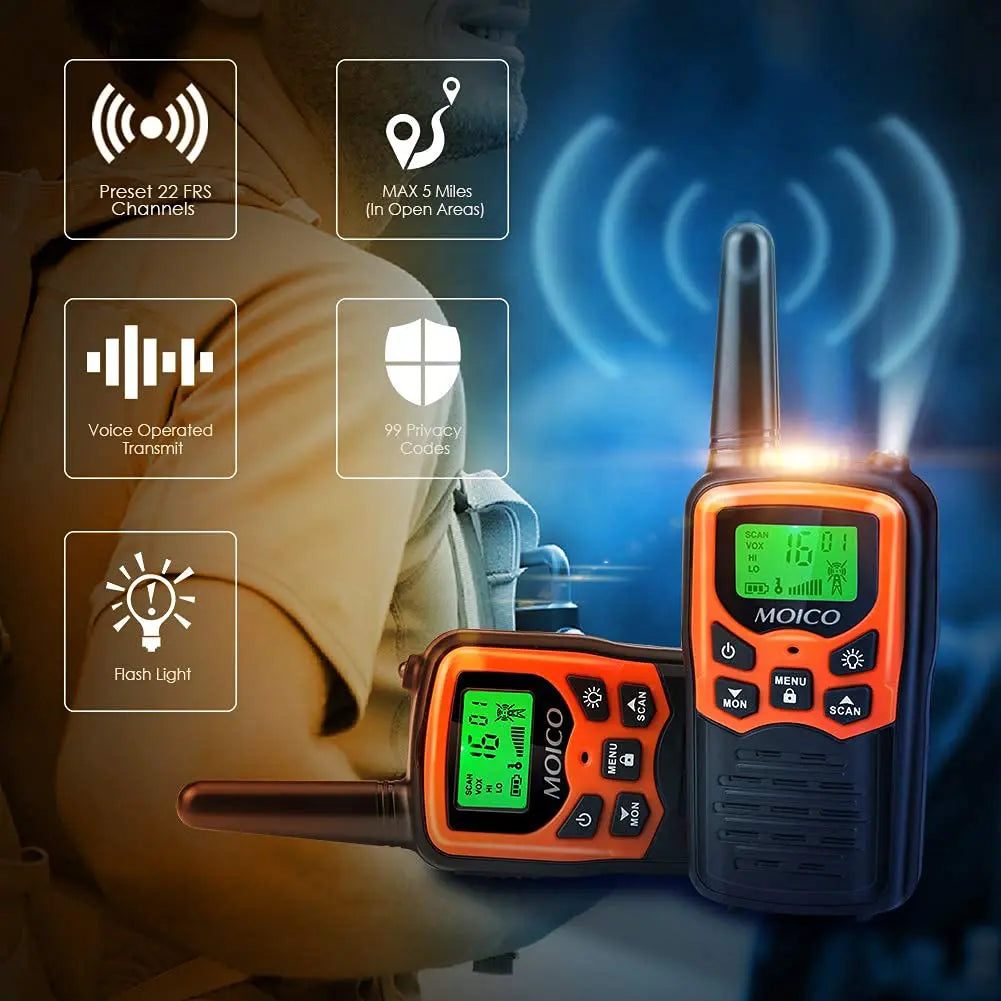 Walkie Talkies Long Range Adults with 22 FRS Channels Family Walkie Talkie with LED Flashlight  LCD for Hiking Camping Trip Walk