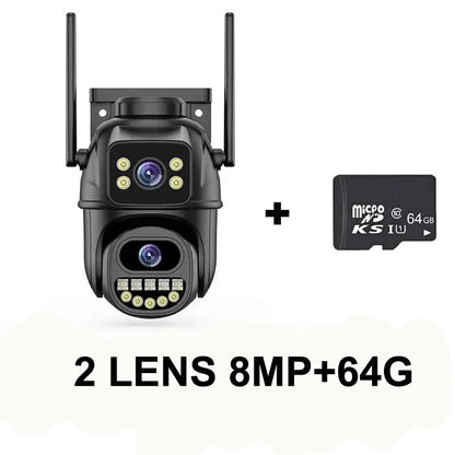 6K 12MP ICSEE Wifi Security Camera 3 Lens Dual Screen 8X Zoom Outdoor Waterproof Color Night Vision IP66 Surveillance Camera