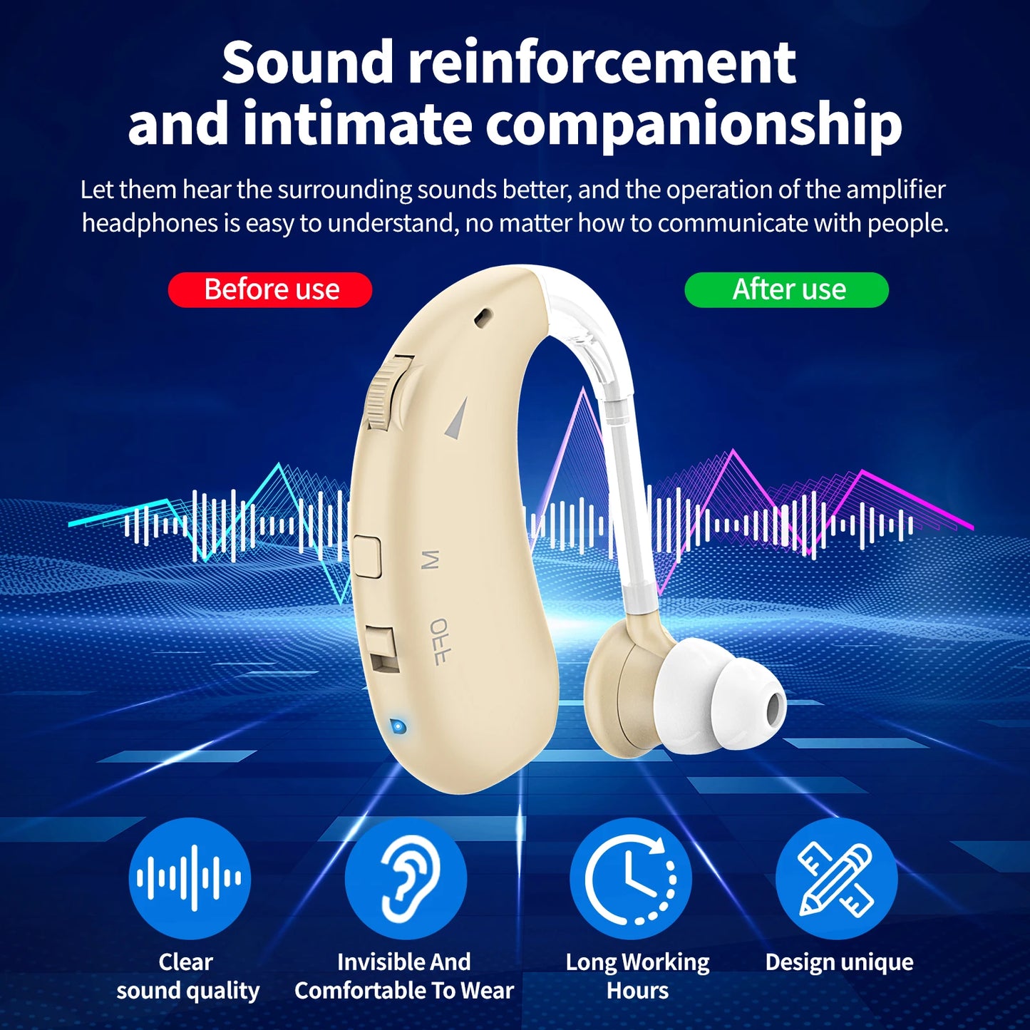 Auxiliary listening headphones with over the ear noise reduction function