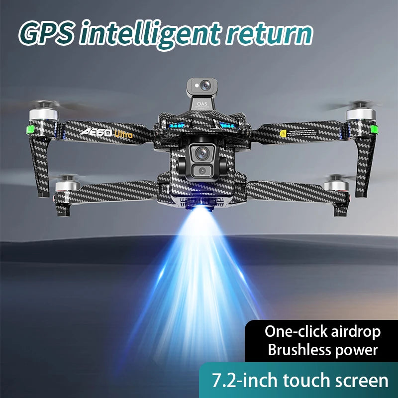 AE60 professional dron 7.2-inch touch screen RC 12KM drone with 8K dual cameras three-axis gimbal 5G GPS avoiding Quadcopter