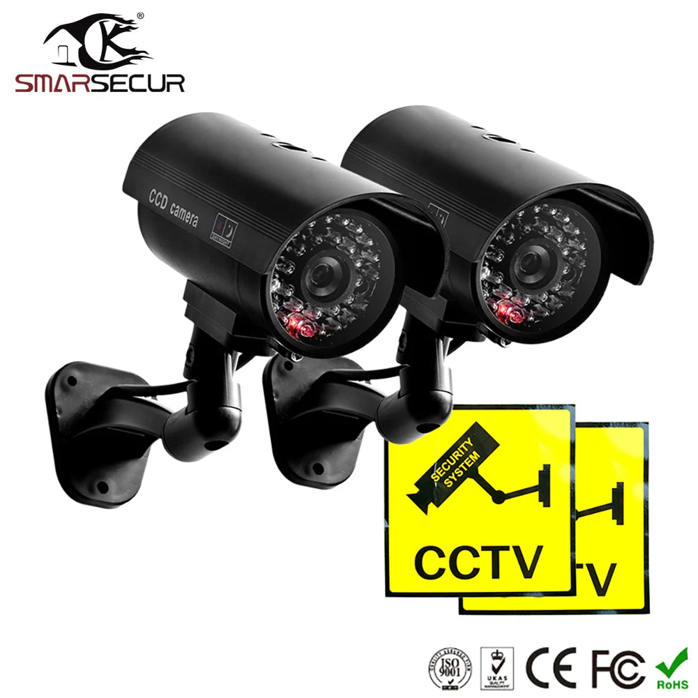 Smarsecur Fake Camera Dummy Waterproof Security CCTV Surveillance Camera With Flashing Red Led Light Outdoor Indoor