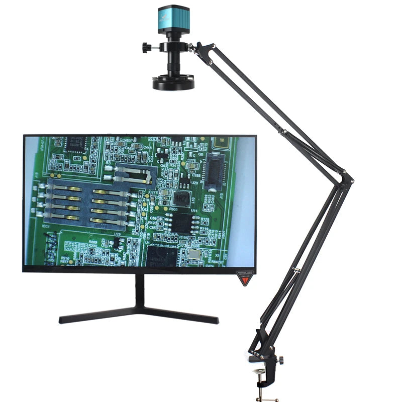48MP 4K 1080P HDMI USB Industrial Digital Microscope Camera with C-Mount Lens 130X Zoom Cantilever Stand for Repair Soldering