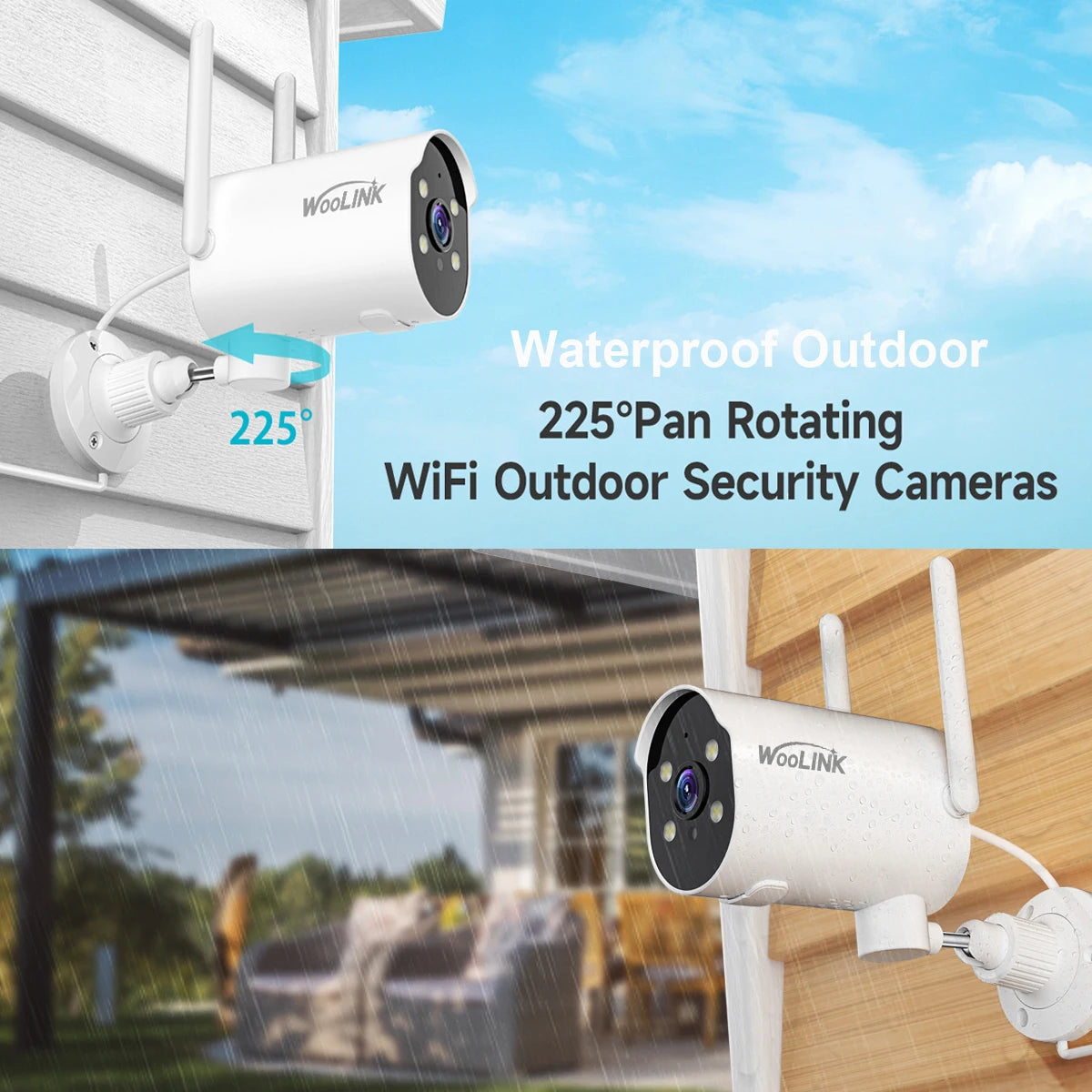 2K Security Camera Outdoor Solar WiFi Security Camera Outside IP66 Waterproof,Pan Rotating 225°Home Security Camera