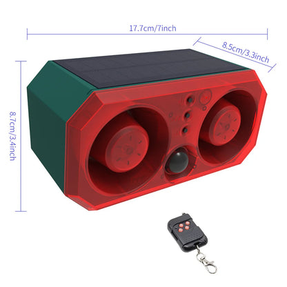 Solar alarm high power dual horn alarm light infrared induction flashing red and blue light animal repeller