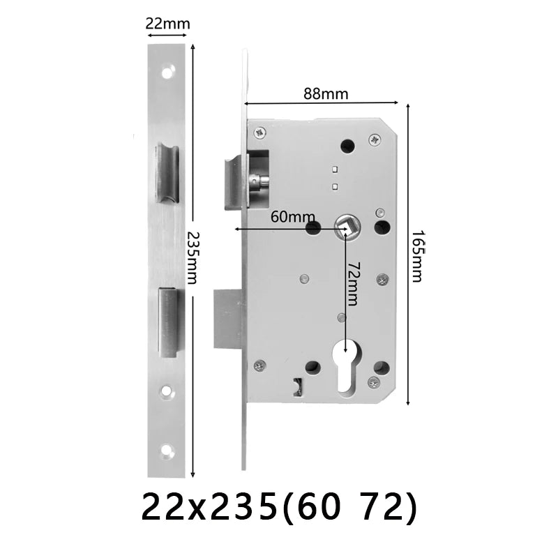 Smart fingerprint lock body special mortise smart lock 5050 125mm-240mm 2585-7085mm 5572 6072 300*6085 lock body