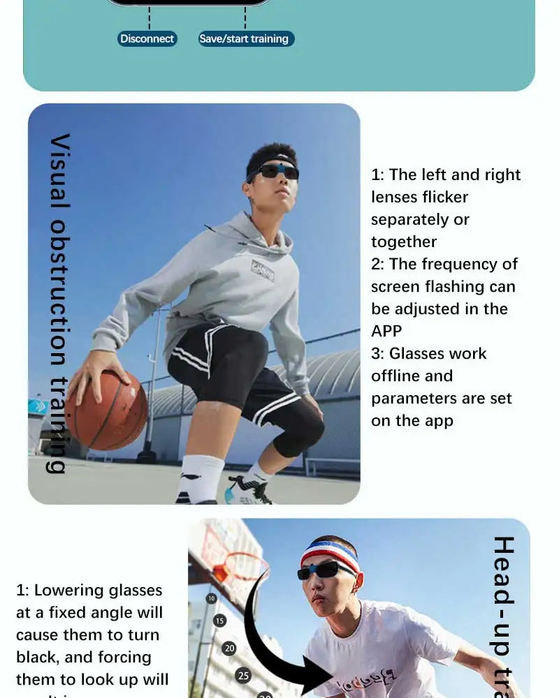 Vision reaction Glasses for Myopia Person, Clip storbe Glasses, Head up Training, Vision reaction