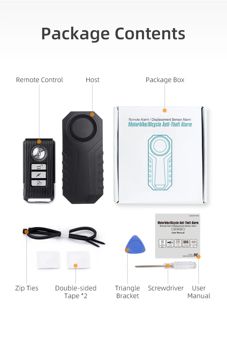 Anti-theft Alarm for Motorbike/Bicycle 113db High Volume Vibration Wireless Remote Control Electric Bell Sound Find A Vehicle