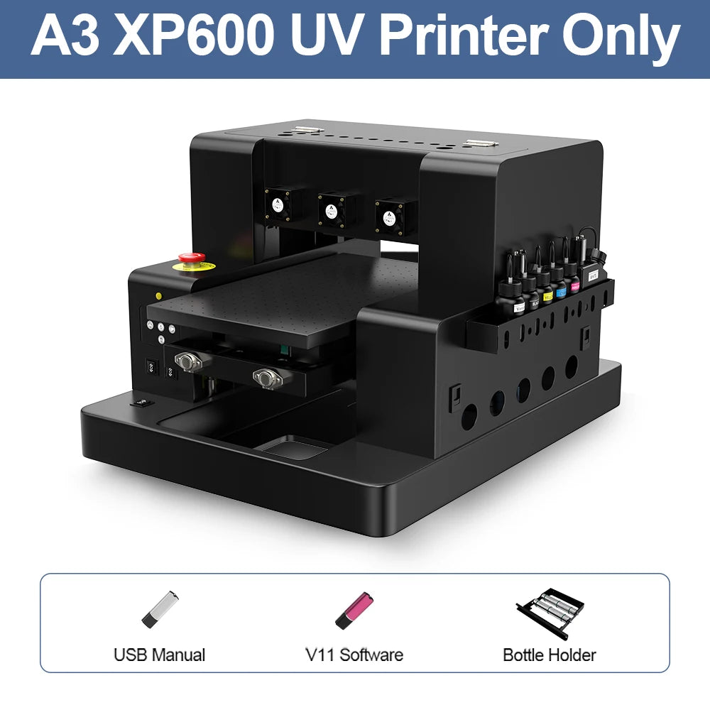 A3 UV Printer with XP600 Printhead UV Flatbed Printer For Bottle Case Acrylic Glass UV DTF AB Film Transfer Sticker UV Printer