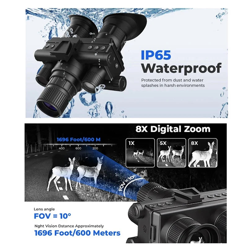 4K 40MP Head Mounted Telescope Goggles 8X Zoom Infrared Night Vision Binoculars Camera For Hunting Range Tool Explorat