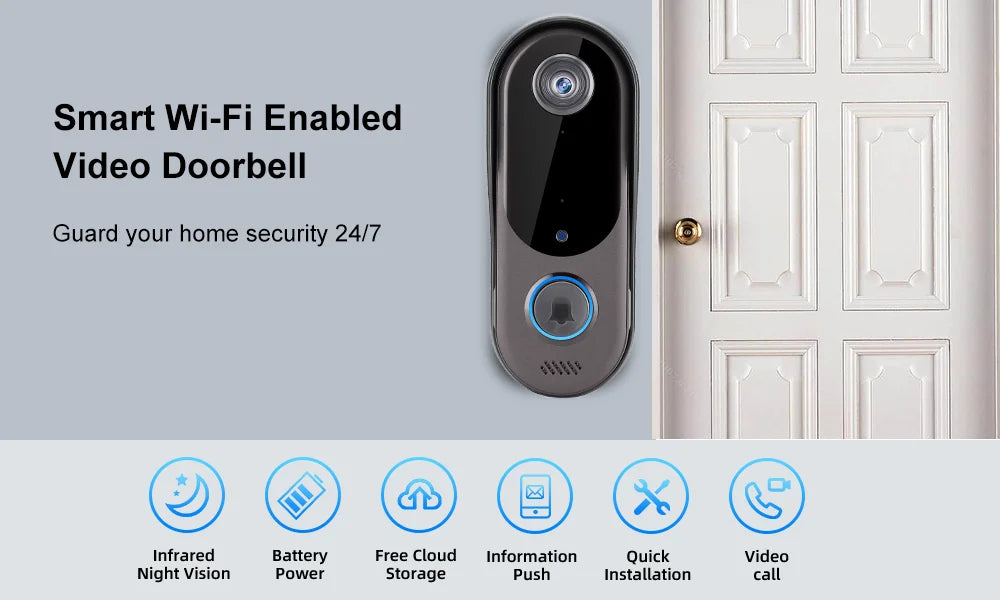 WiFi Video Intercom Outdoor Door bell Camera Smart Home Security Wireless WiFi Doorbell 2-Way Audio Night Vision Doorbell Camera