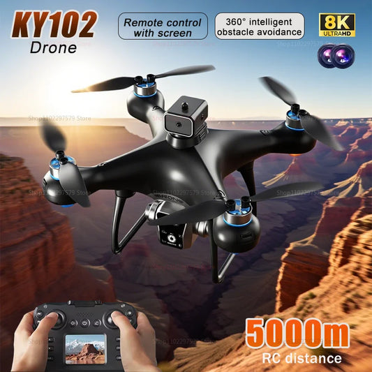 2025 New KY102 Drones With Screen 8K Dual Camera Brushless Optical Flow Localization Intelligent 360°Obstacle Avoidance RC Toys