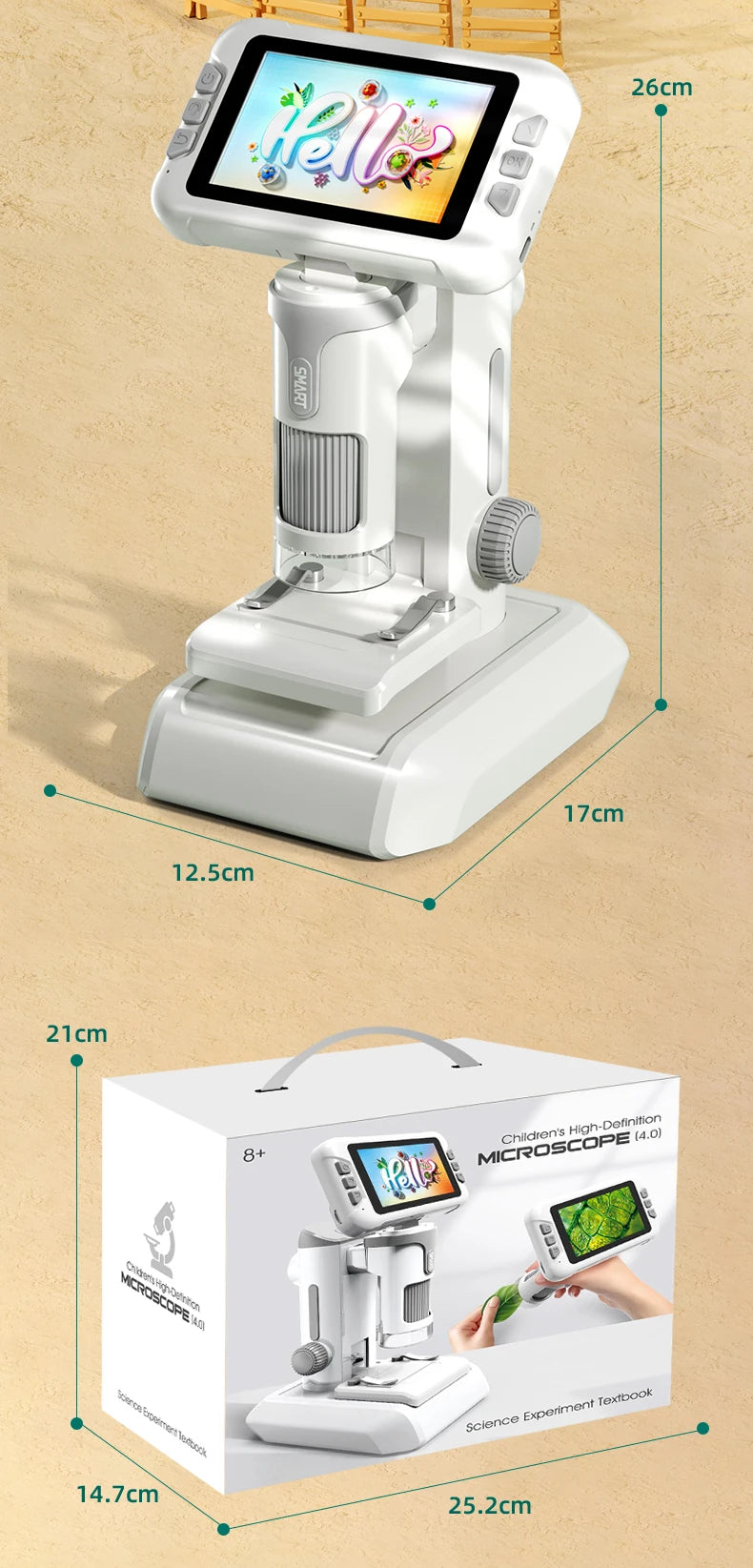 Microscope for Kids Children Microscope with 3.97 Inch Screen 1600x Zoom Mini Handheld Microscope Camera Christmas Birthday Gift