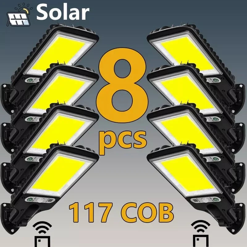 Solar Motion Sensor Lights Solar Powered LED Security Lights with 117 COB 3 Lighting Modes for Garden Fence Patio Garage